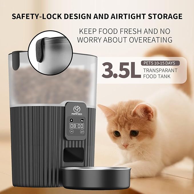 Automatic Cat Feeder, 3.5L Programable Automatic Pet Feeder for cats & dogs, Timed Cat Food Dispenser with Customize Feeding Schedule, 1-10 Meals Per Day Dual Power Supply Auto Cat Feeder