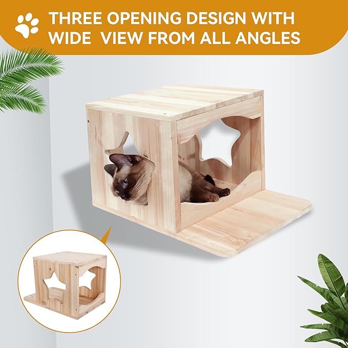 Cat Wall Shelves 7PCS Set for DIY Solid Wood Cat Star Houses & Condos Cat Perches Cat Scratching Post Cat Bridge for Kitty & Kitten Modern Cat Tree