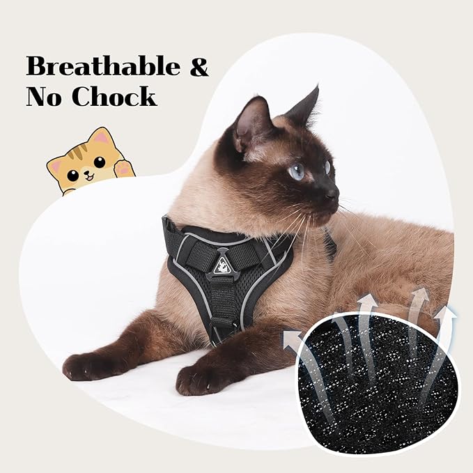Cat Harness and Leash Set Escape Proof Adjustable Tactical Vest Breathable Kitten Harness with Handle for Walking Reflective Strips Jacket for Dark Night