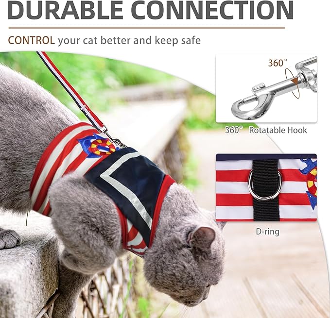 PUPTECK Soft Mesh Cat Vest Harness and Leash Set Puppy Padded Pet Harnesses Escape Proof for Cats Small Dogs Rabbits Bunny, Navy Red, XL