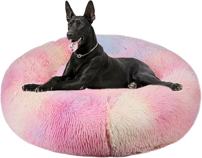 Nisrada Dog Bed for Small Medium Large Dogs, 27 inch Calming Dogs Bed, Washable-Round Cozy Soft Pet Bed for Puppy and Kitten with Slip-Resistant Bottom