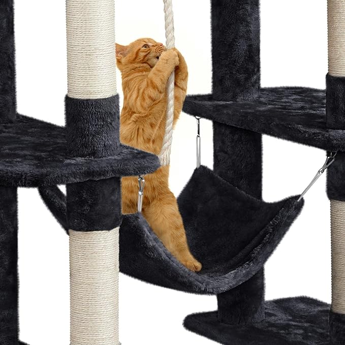 Yaheetech Cat Tree Cat Tower, 63in Multi-Level Cat Tree for Indoor Cats, Tall Cat Tree w/Sisal-Covered Scratching Posts & Condo, Cat Furniture Activity Center for Cats Kitten, Black, L