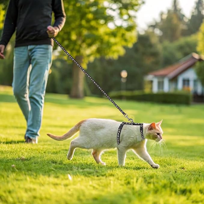 PAWCHIE Cat Harness with Leash and Collar Set - Escape Proof Adjustable Glow in The Dark Cat Harness for Kitty Outdoor Walking