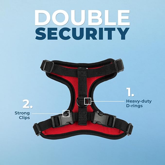 Voyager Escape Proof Cat Harness and Leash Set with Reflective Stitching, Neoprene Handle 5ft - Supports Small, Medium and Large Cats, Kittens for Walking by Best Pet Supplies - Black Trim-Red, XXS