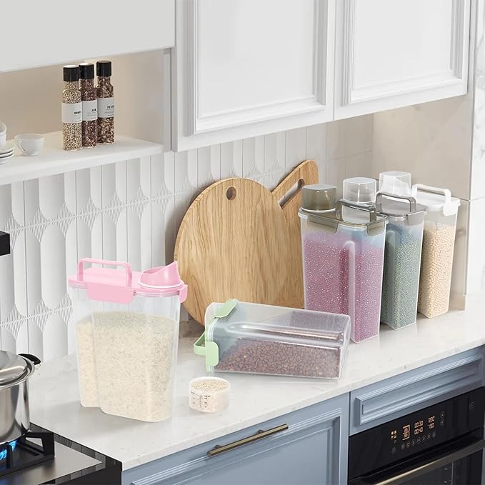 10 LBS Dog Cat Storage Container Portable with Upgraded Large Spout and Cup,Plastic Pet Food Dispenser for Small Animal Kibble,Bird Seed,Oatmeal,Rice,flour,brown sugart-2 pack Smoky Pink