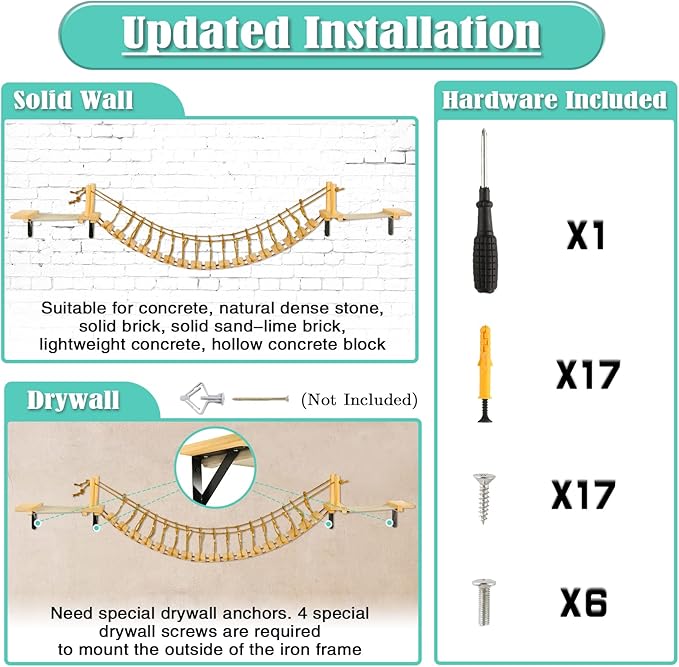 Calmbee Cat Wall Shelves, Cat Wall Furniture 70" Cat Bridge Wall Mount Cat Perch Wooden Hammock Cat Tree Cat Climber Cat Cloud Shelf Board Cats Bed