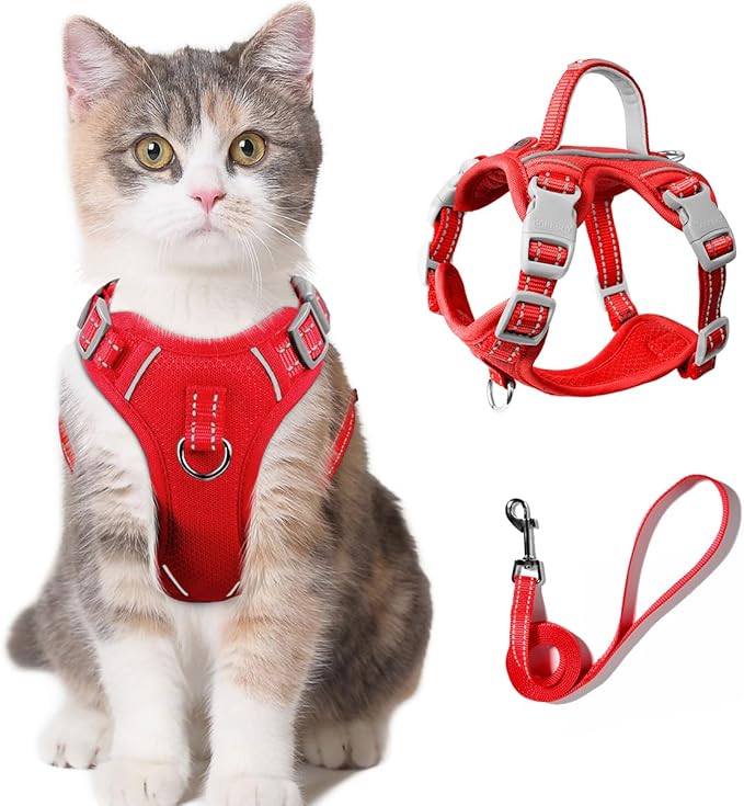 Cat Harness and Leash Set for Walking Escape Proof for Small Large cat Kitten Harness with ID tag Pocket (Red,XS)