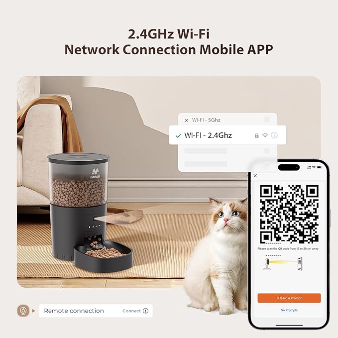 Automatic Cat Feeder with Camera, APP Remote Control, Programmable Cat Food Dispenser, 2-Way Audio, Timed Cat Feeders for Dry Food, 1-8 Meals Per Day for Pets, 10s Voice Recorder(Support 2.4GHz WiFi)
