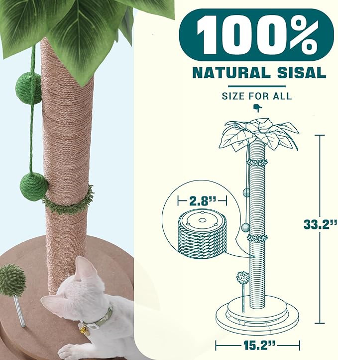 Aplatho Scratching Posts for Indoor Cats Adults - 33.2" Tall Cat Scratching Post with Sisal Rope - Cute Kitten Cat Tree Scratching Post with Interactive Ball Track