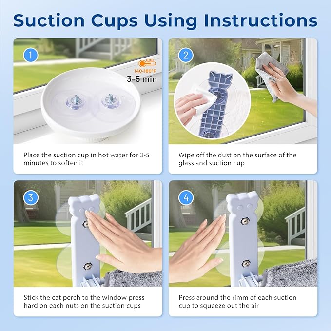 Cat Window Perch for Cats Inside, Foldable Cat Window Hammock for Cats Indoor, Cordless Cat Window Bed Seat with 4 Suction Cups, Sturdy Metal Frame, Soft Reversible Cover, Medium, White