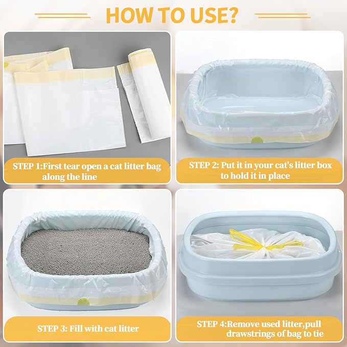 60 Count Cat Litter Box Liners with Drawstring,Replacement Cat Litter Bags,Leak-proof Self-Cleaning Cat Litter Box Liners,Thick Pet Kitty Poop Bag Trash Bag(26.5x16.7in)