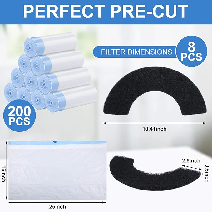 208 Pcs Cat Litter Bags Compatible with Litter-Robot 3/4 Waste Bags Cat Litter Box Liners Self Cleaning Cat Litter Box Bags Liners Trash Bags Replacement Carbon Filters Accessories