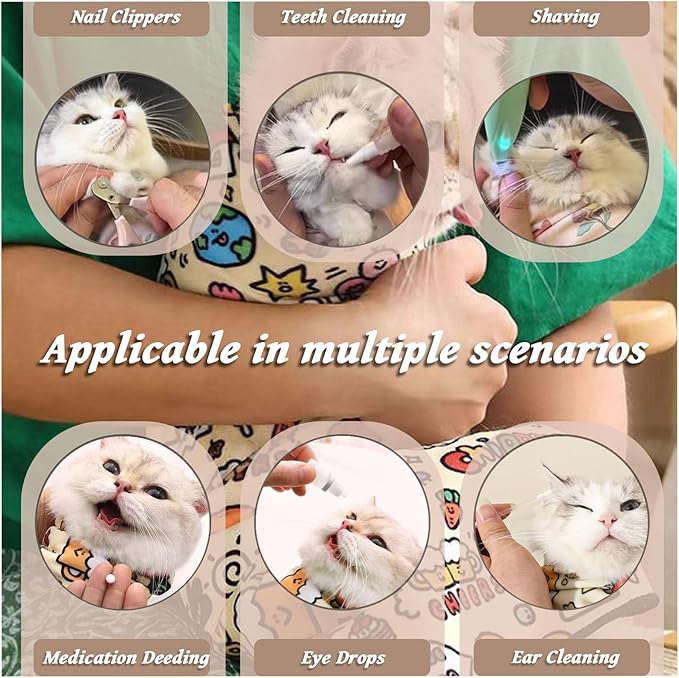 2025 New Cat Wrap for Grooming, Self-Adherent Cat Wrap for Cutting Nails with Cat Nail Clipper, Anti-Escape Cat Restraint for Nail Clipping, Ear Cleaning and Teeth Brushing (XL)