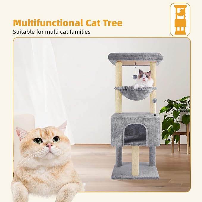 Fashion Design 43.3" Cat Trees with Cat Houses,Grey