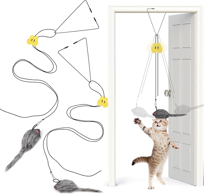 2PCS Hanging Cat Toys for Indoor Cats, Door Hanging Cat Toy, Retractable Mouse Teaser Toy, Home Alone Self Play Cat Toys, Kitty Toys for Indoor Cats Kitten Mental Physical Stimulation Training