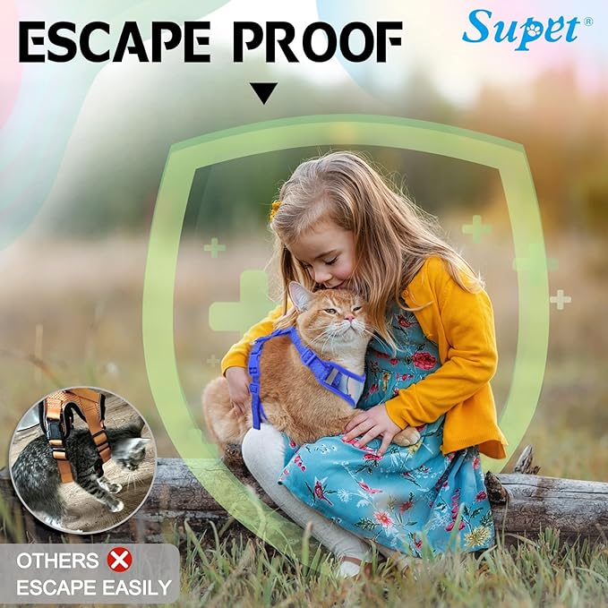 Supet Cat Harness and Leash Set Stylish Escape Proof Cat Vest Harness Adjustable Breathable Pet Harness with Reflective Trim Step-in Cat Leash and Harness for Cats Puppies M（Chest:11.0-18.3''