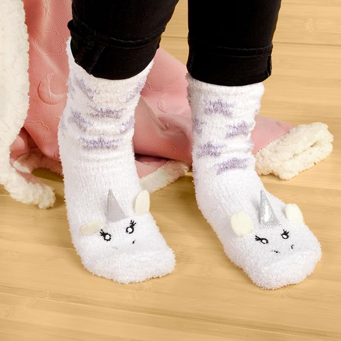 BambooMN Women's Super Soft Warm Microfiber Fuzzy Cozy Unicorn Series Crew Socks