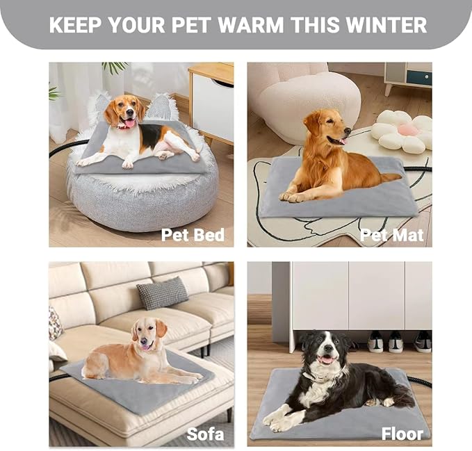 Pet Heating Pad for Dog Cats, Temperature Adjustable Pet Heated Bed with Timer, Cat Heating Pad Outdoor Indoor with Overheating Protection, Pet Warming Pad for Cat Dog House Outside