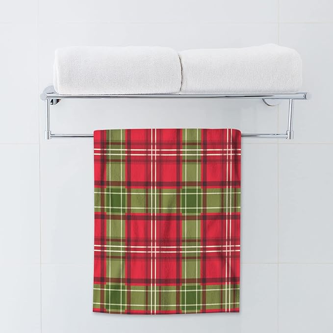 AOYEGO Red Green Plaid Towels Christmas Green Red Gingham Checkered Lattice Soft Highly Absorbent Large Hand Towels for Bathroom Hotel Gym and Spa 15x30 Inch