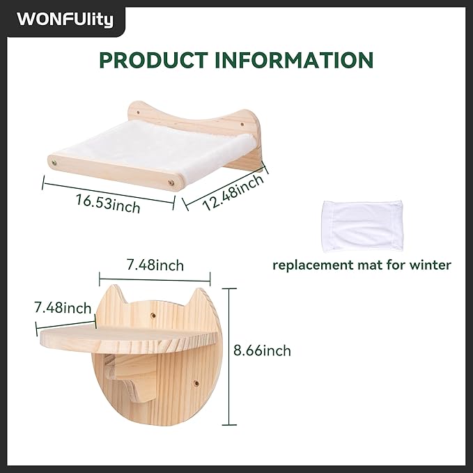 WONFUlity Cat Shelves and Perches for Wall, Cat Hammock Wall Mounted Cats Shelf and Climbing Shelf with Sisal Scratching and Climbing Bridge Step Cat Bed &Cat Furniture