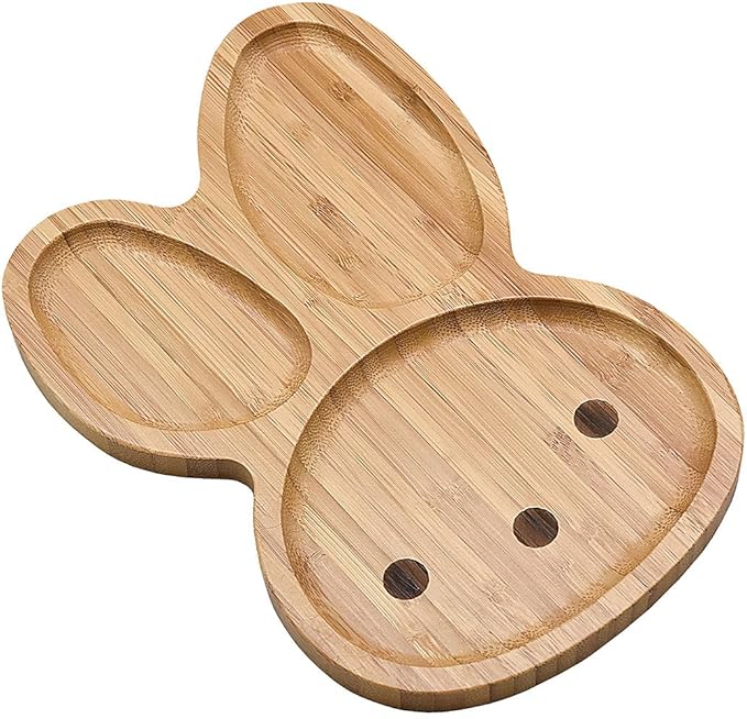 4919, Bamboo Snack Plate, Eco-Friendly, Cute Bunny Face Shaped, 11" x 7.5, 1 pc