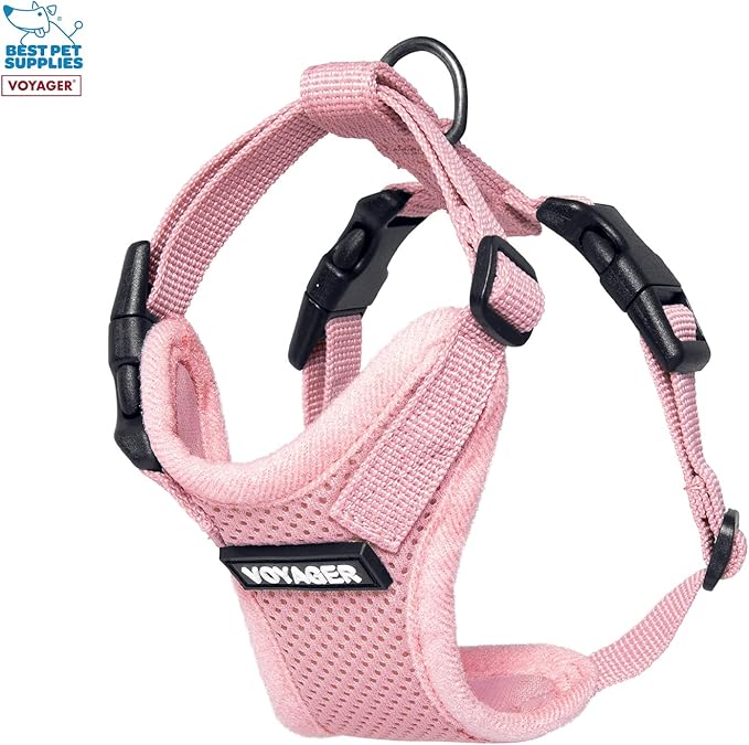 Voyager Step-in Lock Adjustable Cat Harness w. Cat Leash Combo Set with Neoprene Handle 5ft - Supports Small, Medium and Large Breed Cats by Best Pet Supplies - Pink, XXXS
