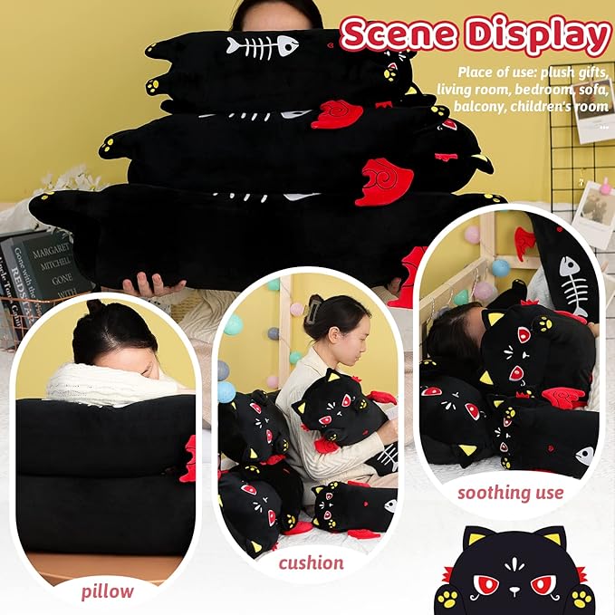 AIXINI Long Cat Plush Pillow Luminous Light Up Black Cat Stuffed Animals, Soft Kawaii Kitten Plushies Pillow Toy for Kids (Luminous,27.5inch)