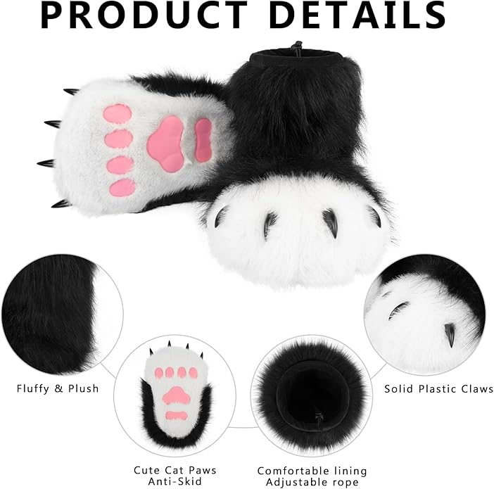 Animal Fuzzy Slippers Bear Cat Wolf Dog Fox Fursuit Feet Paw Claw Shoes Furry Boots Costume Accessories for Adult Kids