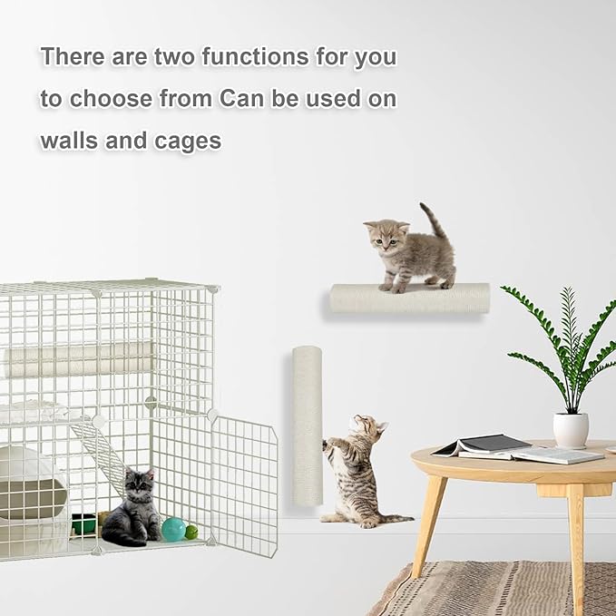 LifeIdeas Cat Scratching Post, 2PCS Cage Wall Mounted Cat Scratching Post 15.7 x 3.1 inches Sisal Rope Cat Scratcher Posts Kitten Wall Shelves Climbing Furniture Cat Furniture Protector