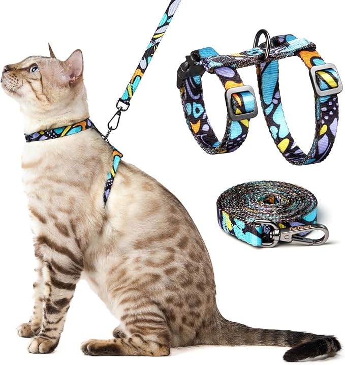 Cat Harness and Leash Set - Escape Proof Vest Harness for Cat, Comfortable Soft Lightweight, Easy Adjustable Cat Collar Harness for Small Medium Large Cats (Butterfly Magic)