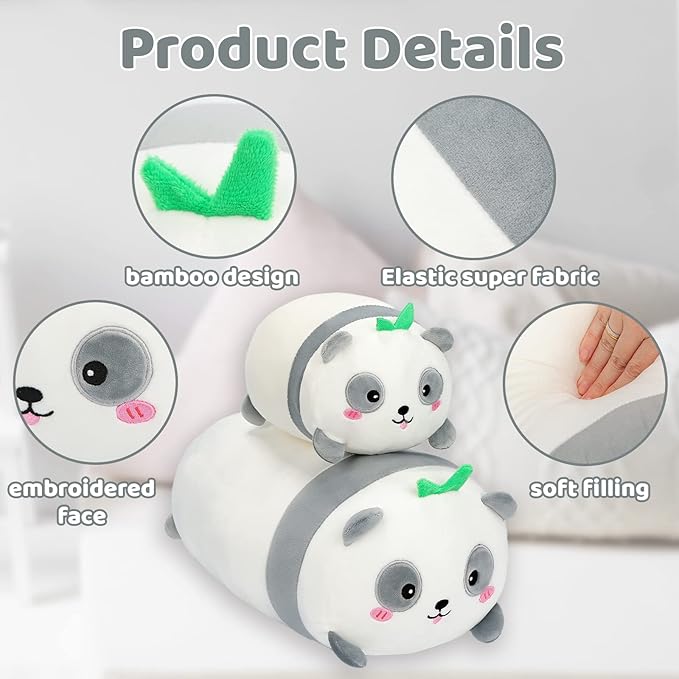 AIXINI Cute Panda Plush Pillow 15.7” Bamboo Panda Stuffed Animal, Soft Kawaii Plushies Hugging Plush Squishy Pillow Toy Gifts