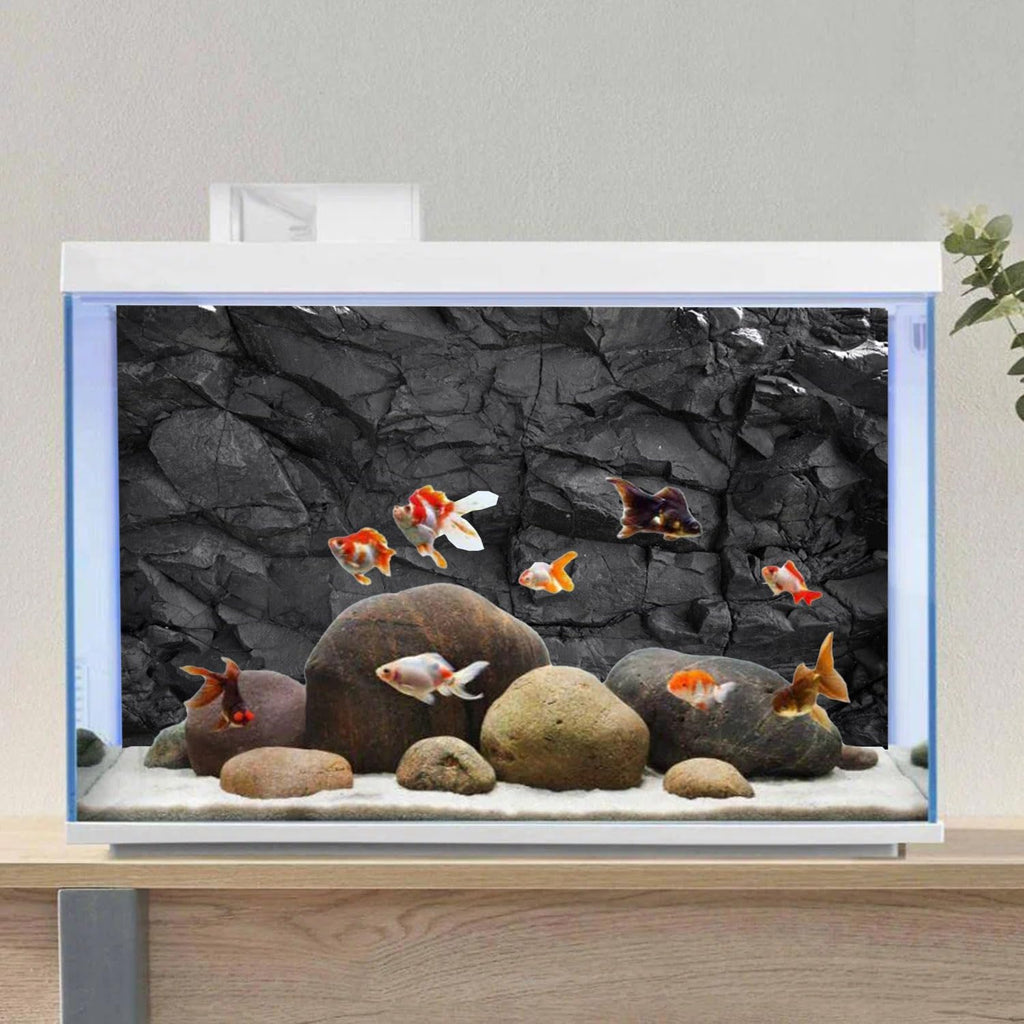AWERT 36x24 inches Stone Aquarium Background Black Rock Fish Tank Background Rocky Terrarium Background Vinyl