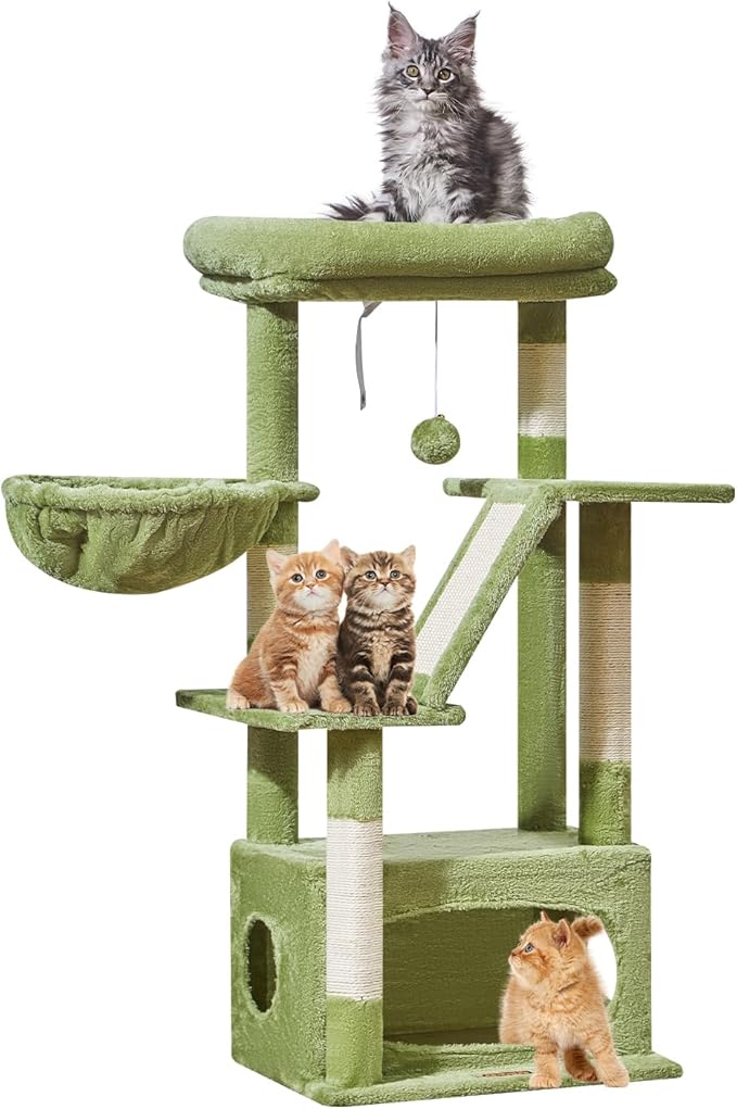 Taoqimiao Cat Tree,38.2-Inch Cat Tower for Indoor Cats,Suitable for Kittens with Luxurious cat condo with Adjustable Baskets and Luxurious Perch MS029SGR Green