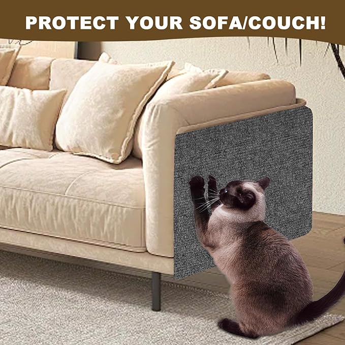 118”x15.8” Trimmable Cat Scratching Post Carpet Cover Cat Scratcher Mat Self-Adhesive Cat Tree Shelves Replacement Parts Mat Cat Scratcher for Cat Shelves Steps Couch Furniture DIY Protector