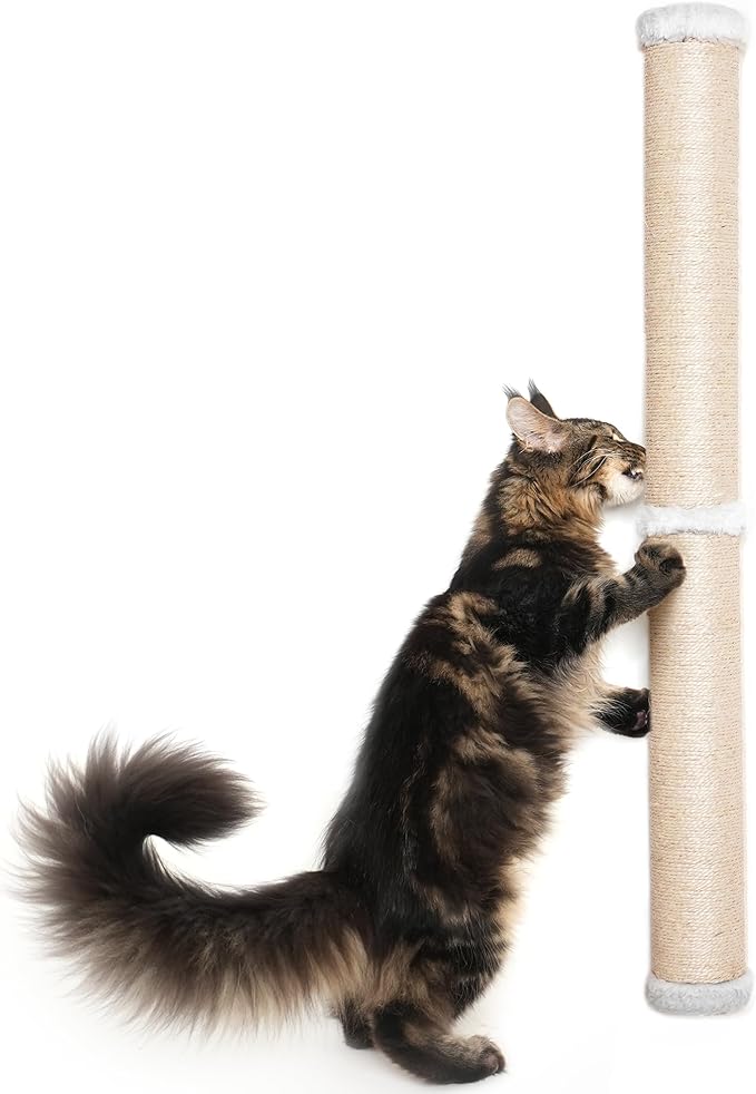 Cat Wall Scratcher, 34" Sisal Cat Scratching Post, Wall Mounted Cat Furniture for Indoor Cats, Tall and Sturdy Cat Climbing Pole for Large Cats