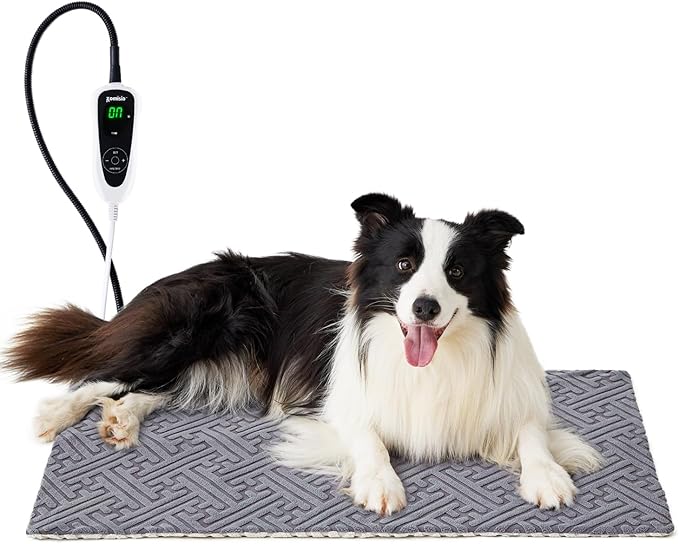 Dog Heating Pad 32x20 Inch - 11 Adjustable Temperature and 25 Timer Options, Heated Dog Bed Indoor Waterproof with Chew-Resistant Cord for Large Dogs