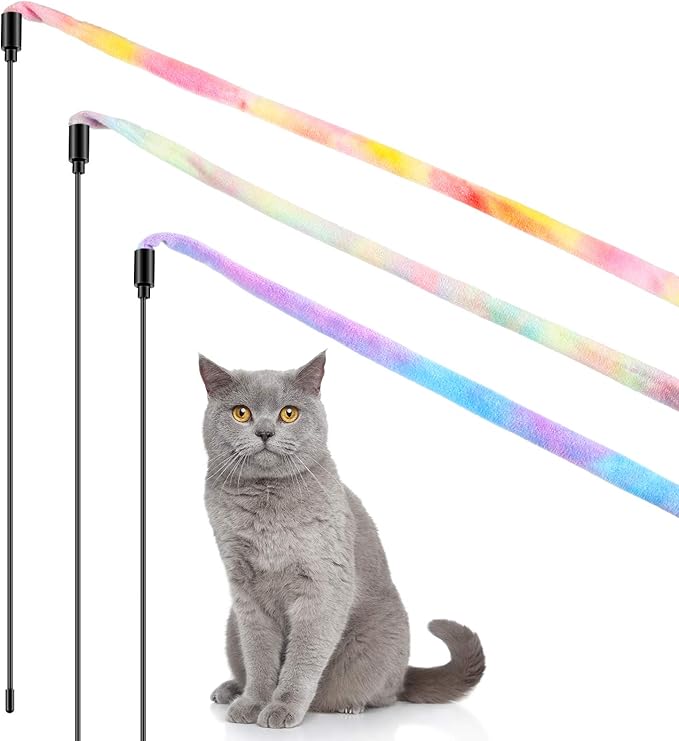 3 Pieces Jungle Cat Wand Cat Teaser Charmer Interactive Cat Toys Wand Fun Cat Kitten Kitty Playing Toy, 3 Styles (Charming Color)