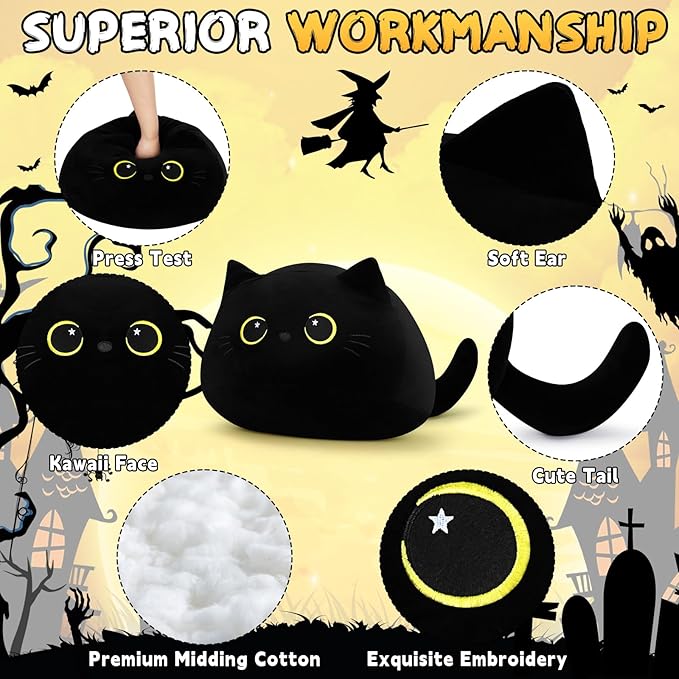 Auspicious beginning 19'' Black Cat Plush- Giant Black Cat Stuffed Animal, Large Soft Plushie Kawaii Plushies with Star Eyes Body Pillow, Soft Stuffed Animal Toys Christmas BirthdayGifts for Kids