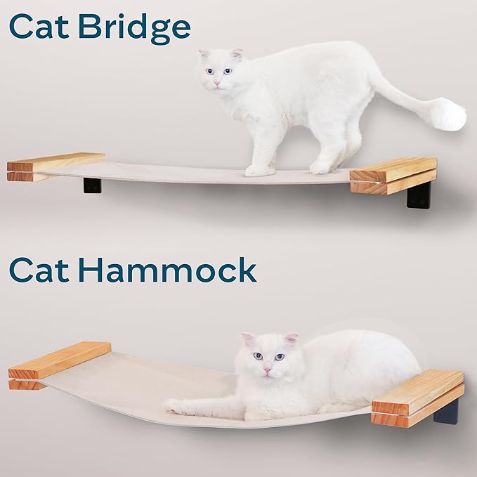 Cat Wall Hammock | Cat Shelf and Perches for Wall | Cat Bridge | Modern Cat Wall Furniture for Indoor Cats | Wall Mounted Cat Hammock Bed for Sleeping, Playing, and Lounging - Cat Shelves
