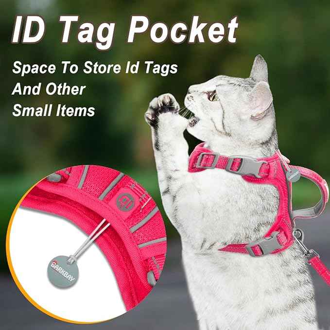 Cat Harness and Leash Set for Walking Escape Proof for Small Large cat Kitten Harness with ID tag Pocket (Pink,XS)
