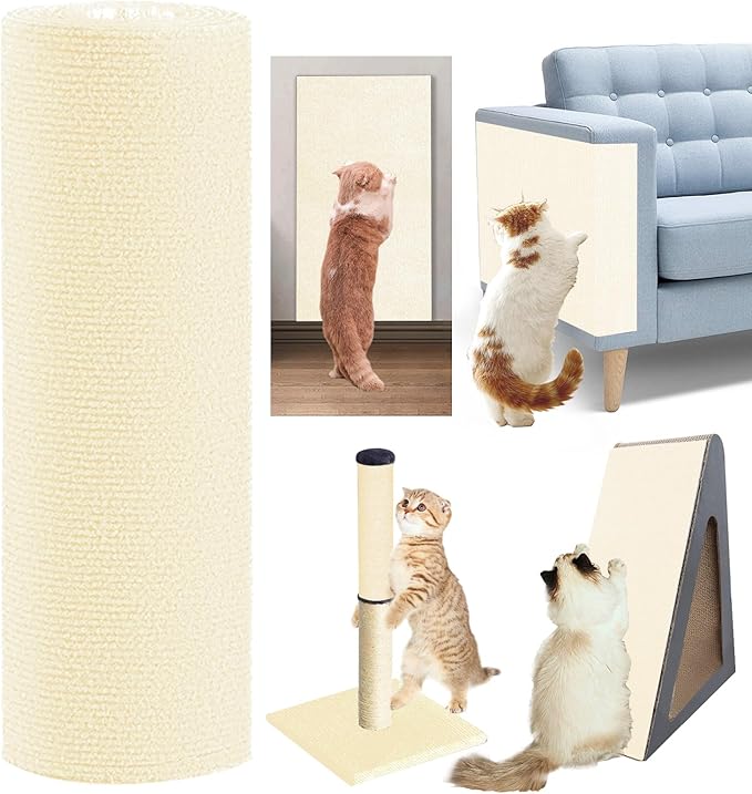 120"x15.8" cat Scratch Furniture Protector Keep Couch Sofa Protection Anti Claws Corner Wall Scratcher Post sisal Scratching mat Carpet pad Cover Fabric Tree Guards remnants (Beige)