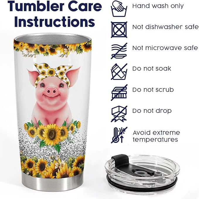 34HD Just A Girl Who Loves Pigs Tumbler with Lid, 20oz Stainless Steel Vacuum Insulated Animal Cup, Farm Animal Gifts for Women Girls Sister Daughter, Pig Birthday Gifts