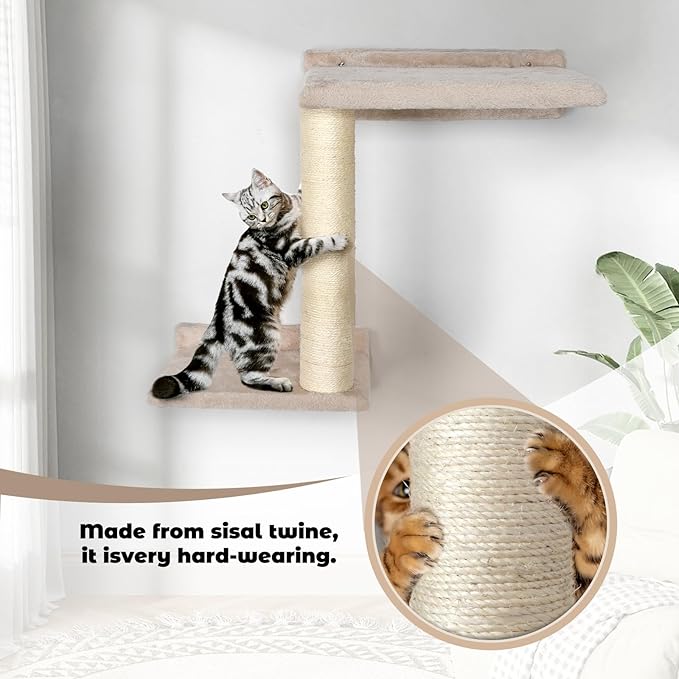 Cat Wall Furniture Shelves - 5 Pcs Wall-Mounted Cat Furniture, Including 2 Cat Steps, 1 Perches, 1 Cat Hammock, 1 Sisal Cat Scratcher Post, DIY Cat Walls Playground for Large Cats