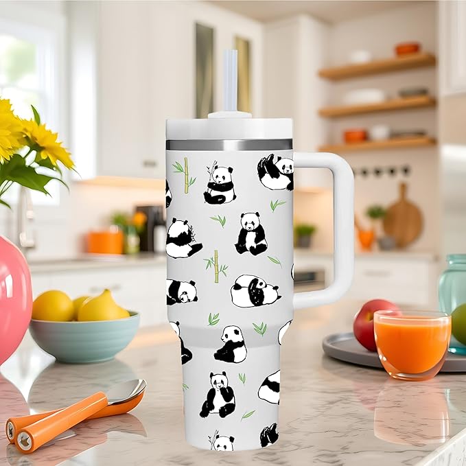 40 OZ Panda Tumbler with Handle.Panda Lover Gifts.Unique Birthday Christmas Gifts for Panda Lover.Personalized 40 OZ Panda Tumbler Gifts for Women Men.