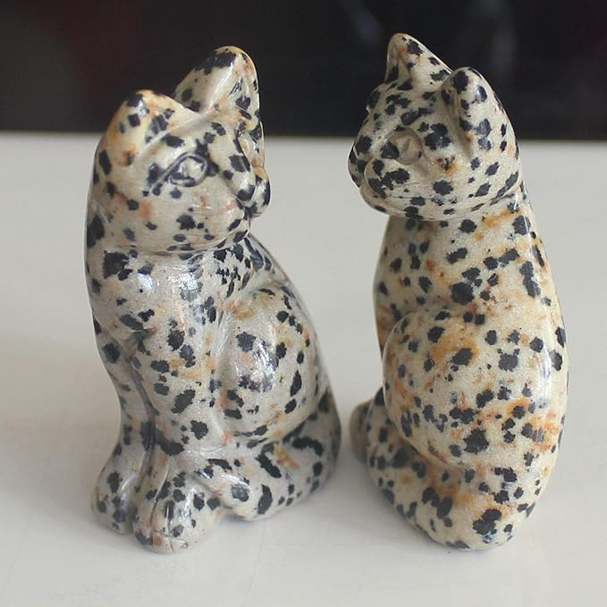 2‘’ Hand Carved Mixed Gemstone Crystal cat Figurine Animal Carving (Dalmation Jasper)