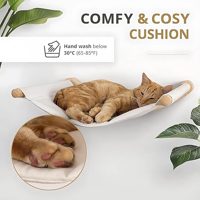 Wooden Wall-Mounted Cat Hammock with 2 Steps and Wall Shelves – Durable and Stylish Cat Lounger, Space-Saving Design, All-Natural Wood, Perfect for Indoor Cats to Climb, Rest, and Play