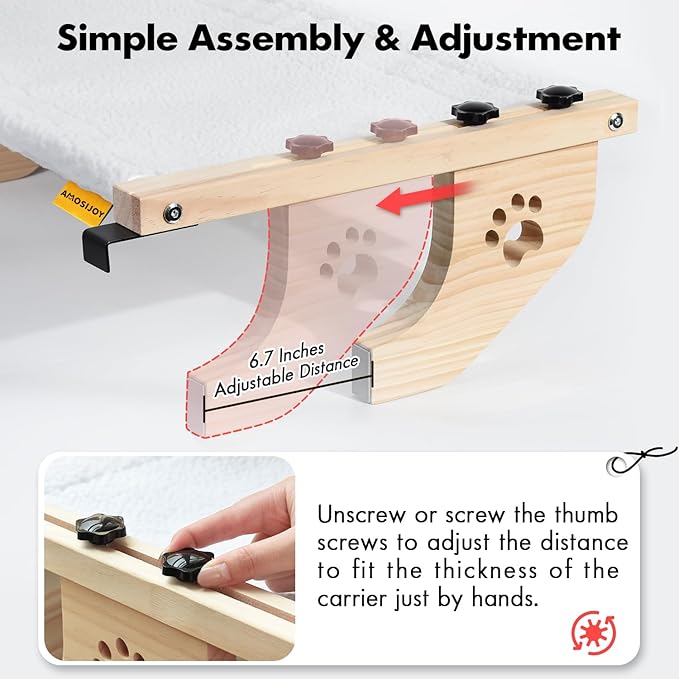 AMOSIJOY Cat Sill Window Perch Sturdy Cat Hammock Window Seat with Wood & Metal Frame for Large Cats, Easy to Adjust Cat Bed for Windowsill, Bedside, Drawer and Cabinet