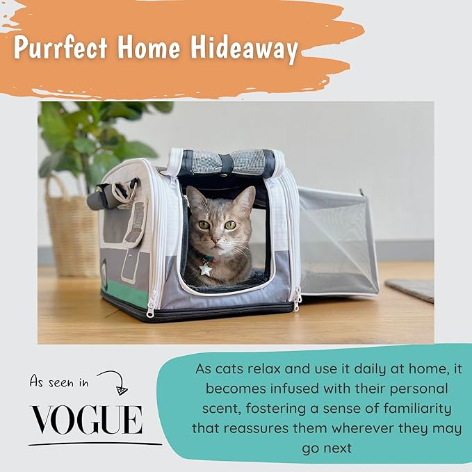 2-in-1 Premium Cat Carrier & Hideaway. Calming Carrier for Anxious Cats. Recommended by Veterinarians. Airline Approved, Soft-Sided, Expandable & Collapsible,17" x 11" x 11", Easy to Clean