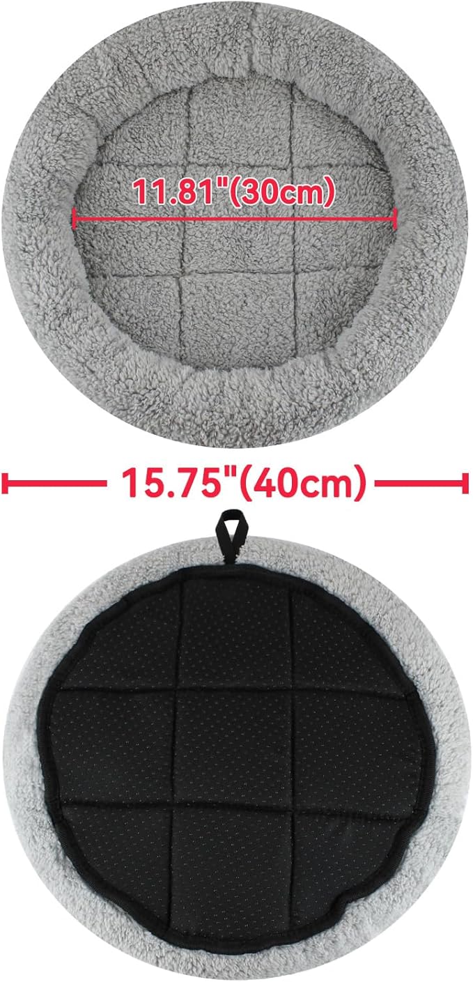Enjoying Plush Cat Bed Mat, 15.75" Round, Self Warming Dog Bed with Pillow, Puppy Kitty Relying/Curling Sleep Cushion, Warm Bed for Small to Medium Dogs Cats Rabbits, Antiskid Bottom, Medium