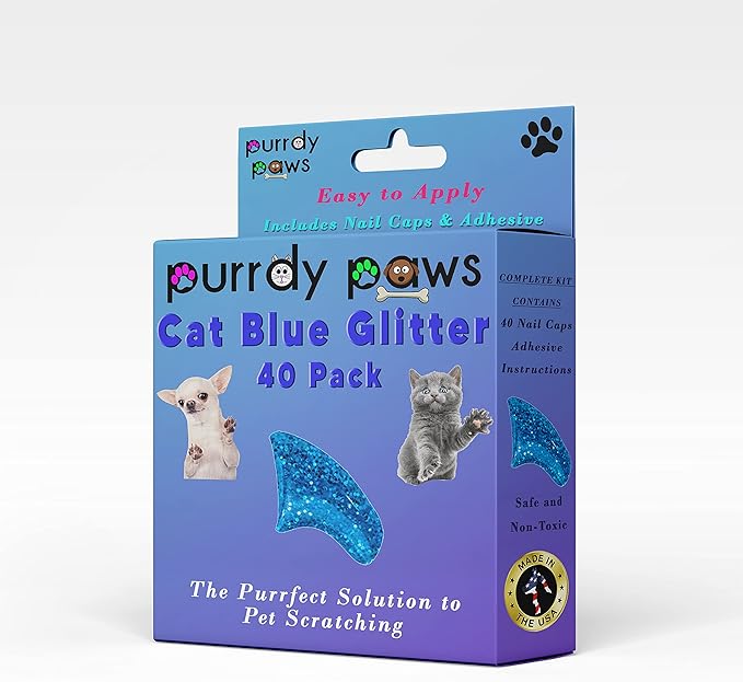 40 Pack Soft Nail Caps for Cat Claws Blue Glitter Large